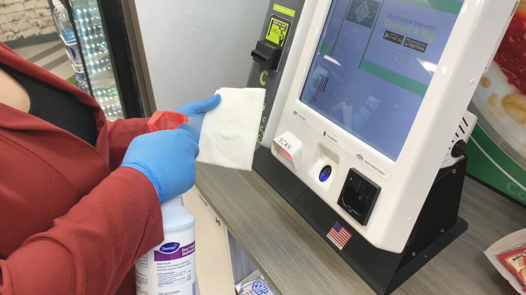 Cleaning a kiosk