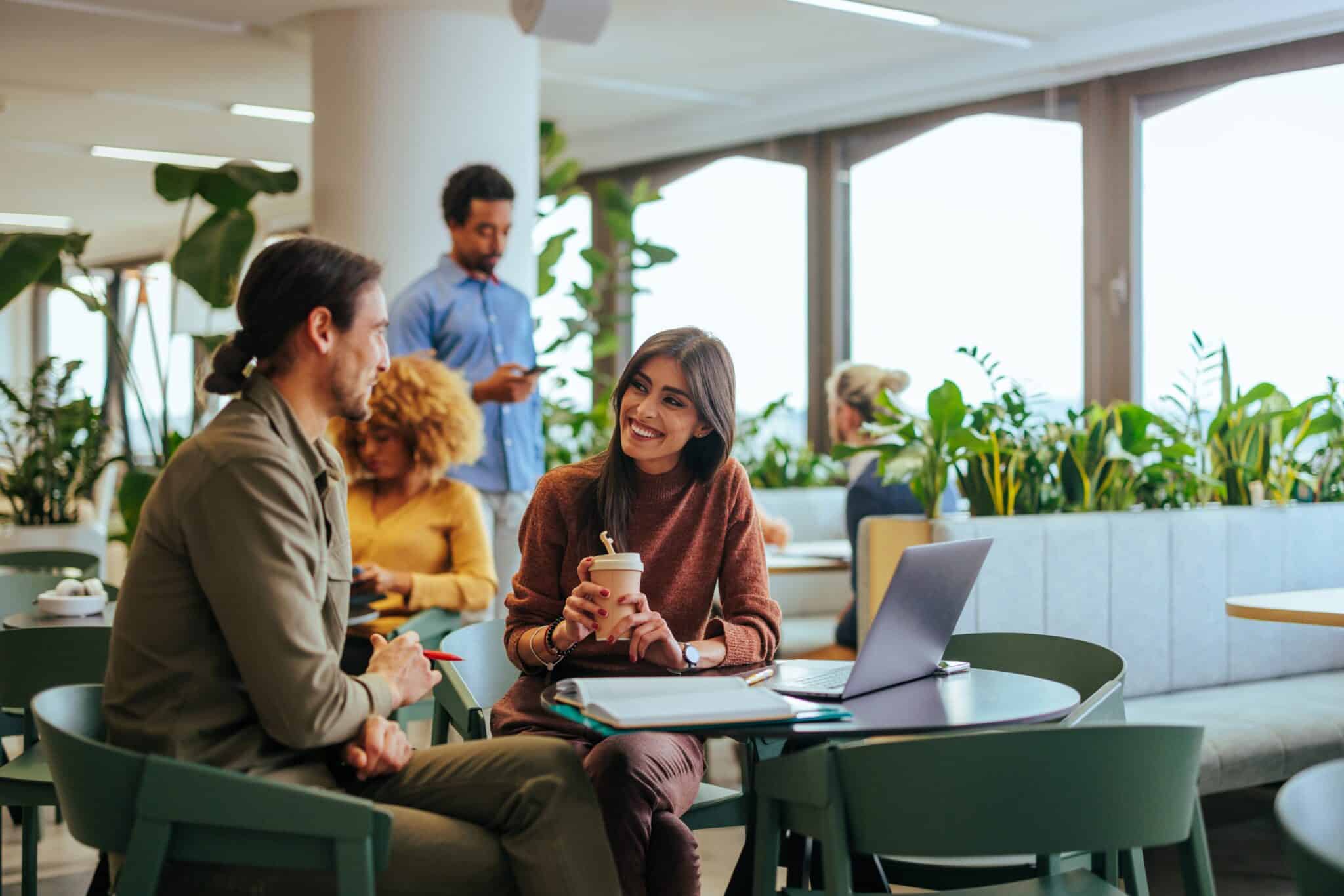 Employees enjoying work dining facilities